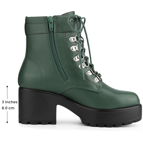 Allegra K Allegra K Women's Zip Chunky Heel Platform Dark Green Ankle Combat Boots 8.5 M US