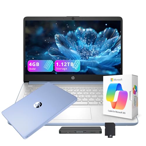 Image of HP Stream 14 inch HD Student&Business Laptop with AI Copilot, Intel Processor N150, 4GB RAM, 1.12TB Storage (128GB UFS + 1TB Docking Station), 1 Year Office 365, 720p Webcam, Win 11, Sky Blue