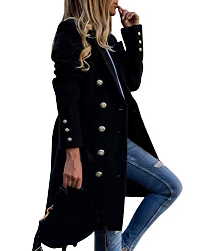 Tomwell Femme Manteau Jacket Trench Coat Gilet Blazer Manteau Hiver Femme Bouton de Mode Long Veste OL Vintage Chaud Manches Longues en Laine A Noir XL