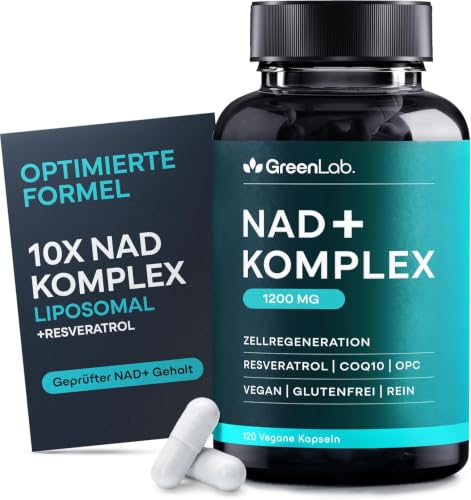 Green Lab NAD+ Komplex 1200mg Extra Starkes Liposomal NMN-Alternative Supplement mit Resveratrol CoQ10 Alpha-Liponsäure Astaxanthin Für Frauen & Männer Energie Zellschutz & Anti-Aging