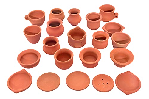 JST 21 Pieces Terracotta/Clay Miniature Kitchen Set for Kids, Cooking Gifts Set for Kids, Cooking Play Set for Real Cooking, Clay Cooking Toys for Kids, Tiny Kitchen Set for Cooking Real Food.