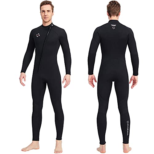 Dive&Sail Wetsuits Full Body Men-Full Body Ultra Stretch Mens Wetsuit Front Zip-3mm Neoprene Scuba Diving Wetsuit To Keep Warm During Water Sports-SPF50+ UV Protection (Men Fullbody, MEN-FNT ZIP-L)