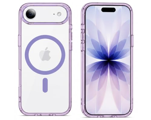 Image of Elzzi Translucent Clear Back Cover Compatible with iPhone 17 Air, PC Shockproof Scratch Resistant, Non-Yellowing, Support Mag-Safe Wireless Magnetic Charging Case - Purple