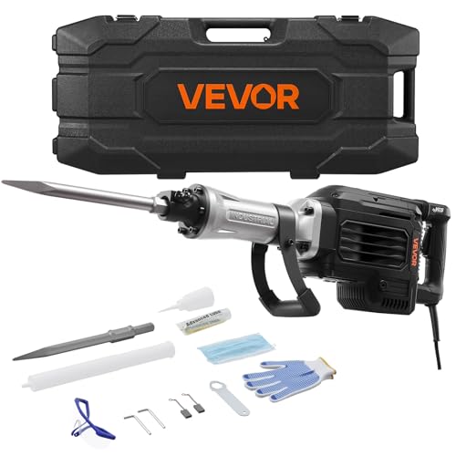 VEVOR Abbruchhammer 3000 W elektrischer Betonhammer, 1700 BPM Presslufthammer mit Spitzmeißel & Tragekoffer & Handschuhe & Schutzbrille, für Beton Wände Ziegel Fliesen Fundamente Schwarz VEVOR Abbruchhammer 3000 W elektrischer Betonhammer, 1700 BPM Presslufthammer mit Spitzmeißel & Tragekoffer & Handschuhe & Schutzbrille, für Beton Wände Ziegel Fliesen Fundamente Schwarz