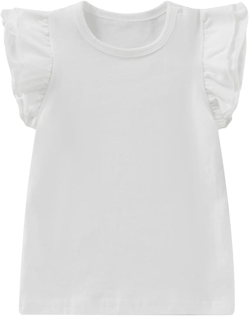 Toddler Baby Girls Tshirt Cotton Ruffled Flying Sleeves Tee Tops Little Girls Blouse Clothes
