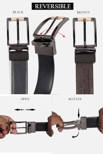 Image of Louis Philippe Men's 100% Italian Leather Dual Tone Zinc Alloy Buckle Formal Reversible Belt