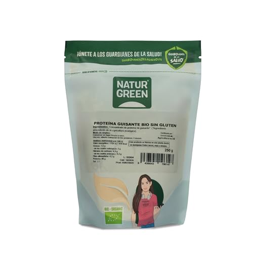 NaturGreen - Proteína de Guisante BIO 100% Vegano, Concentrado de proteína ecológica, Superalimento,Texturizado, Contiene 250 g