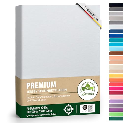 Premium Spannbettlaken, extra schwer und dick, 97% Mako-Jersey-Baumwolle und 3% Elasthan, auch Boxspringbett geeignet, 180 x 200-200 x 220 cm, Weiß