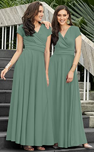 Image of KOH KOH Womens 2026 Sexy Cap Short Sleeve V-Neck Flowy Cocktail Gown