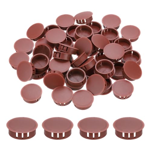 Image of MECCANIXITY 64PCS 30mm(1 3 /16 inch) Red Brown Plastic Hole Plugs, Flush Type Panel Hole Plugs Insert End Caps for Locking Hole Tubes Furniture Cabinet