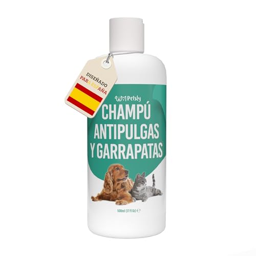 Petsly® Champú Antipulgas para Perros y Gatos - Fórmula Natural con Geraniol y Árbol del Té - Control de Pulgas y Garrapatas - Hidratante y Suave para la Piel - 500 ml - Apto para Todas Las Razas