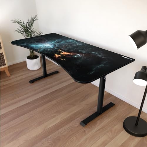 Image of Arozzi Arena Special Edition Ultrawide Curved Gaming and Office Desk with Full Surface Water Resistant Desk Mat Custom Monitor Mount Cable Management Cut Outs - Omega