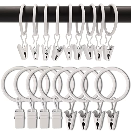 Image of AMZSEVEN 100 Pack Curtain Rings with Clips, Drapery Clips with Rings, Drapes Rings 1.26 in Interior Diameter, Fits up to 1 Inch Curtain Rod, White