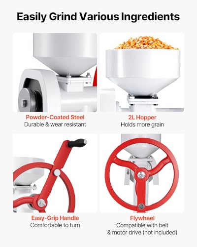 Image of VEVOR Manual Grain Mill with Flywheel, Hand-Crank Corn Grinder, Heavy-Duty Carbon Steel Wheat Grinding Mill with Adjustable Fineness & 0.53 Gallon Hopper for Grains Spices Coffee Beans Nuts