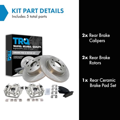 Image of TRQ Rear Brake Pad and Rotor Set Ceramic Solid Rotors Calipers