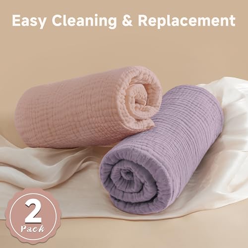Image of Pro Goleem 2 Pack Muslin Crib Sheets for Girls, Soft Breathable Fitted Cotton Baby Bed Sheets Set for Standard Crib Mattress & Toddler Mattress 52 inchx28 inch, (Pink&Purple)