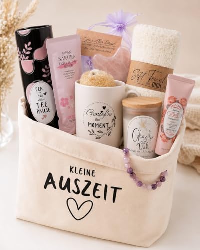 Wellness Geschenkkorb für Frauen | Geschenkset Frau Kleine Auszeit | Geschenk Frau in Geschenktasche| Wellness Geschenk | Geschenke für Freundin | Geburtstagsgeschenk für Frauen | Entspannungsgeschenk