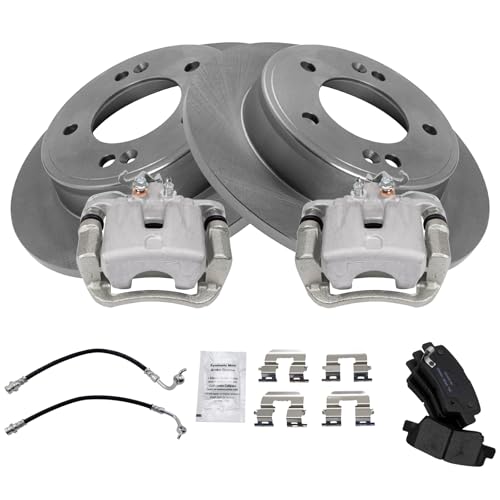 Image of TRQ Rear Brake Pad and Rotor Set Ceramic Calipers Compatible with 2014-2016 Kia Soul