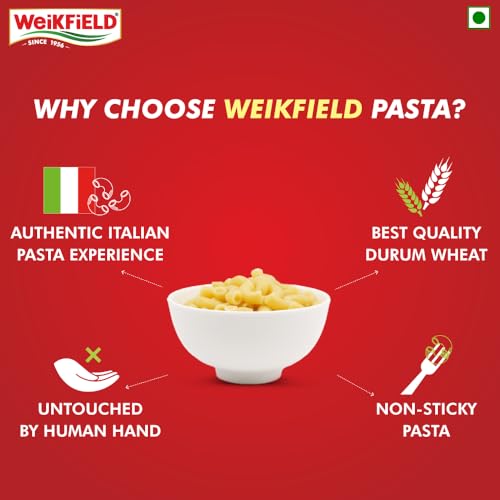 Image of Weikfield Macaroni Pasta| Healthy Pasta Made With 100% Durum Wheat Semolina | No Maida | Rich in Protein & Fibre | Non Sticky | 100% Vegetarian | 1Kg Pouch