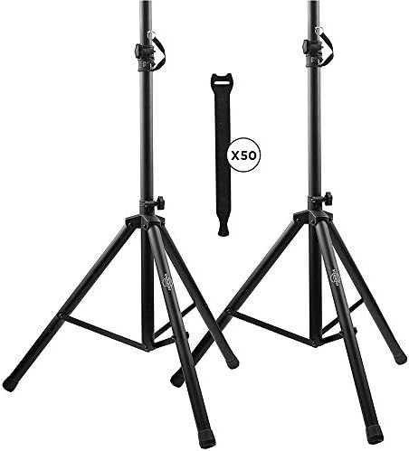 STARUMENTPa Speaker Stands Pair Pro Adjustable Height with 50 Cable Ties Kit to Secure Cable to Stand (2 Stands) 6ft Tripod Speaker Stands