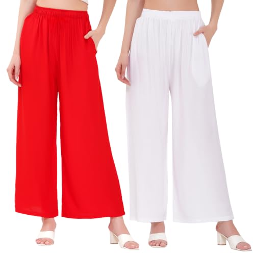 Image of Buy That Trendz Palazzo Pants for Women Rayon Elasticated Regular Fit Flared Wide Leg M to 6XL Pack of 2