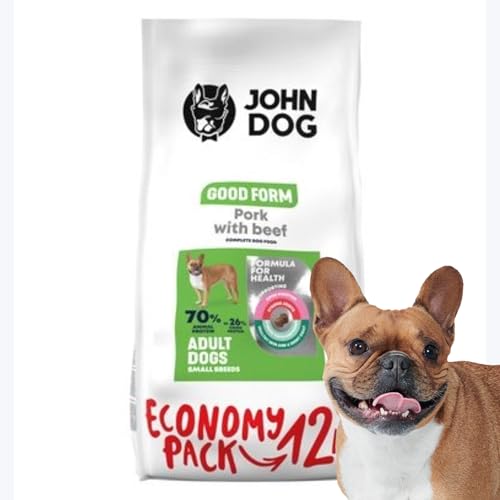 JOHN DOG Nourriture sèche pour Chien Adulte - Nourriture sèche pour Chien - Nourriture pour Animaux de Compagnie - sans Gluten - Porc avec Viande de bœuf - 12 kg