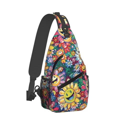 Image of Crossbody Bag Funny Cute Smiling Sunflowers Sling Bag Backpack Chest Bags Shoulder Bag for Women Men