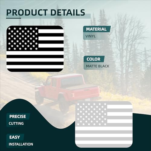Image of Rear Middle Window American Flag Decal Compatible with Ford F150 F250 F350 2025 2024 2023-2015 Custom Fit Back Center Sliding Window Glass USA Flag Vinyl Sticker Exterior Accessories(Matte Black)