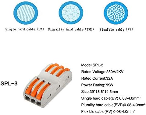 10PCS SPL-3 Electrical Wiring Terminals Household Wire Connectors Fast Terminals for Connection of Wires Lamps and Lanterns