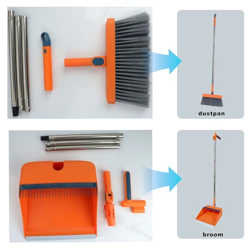 YGNNBC Dieses Set aus Kehrschaufel und Besen mit langem Stiel ist EIN vielseitiges Kehrwerkzeug mit einem windfesten, drehbaren Besen und einem Langen Stiel für effektive Reinigungslösungen (orange) – Bild 7