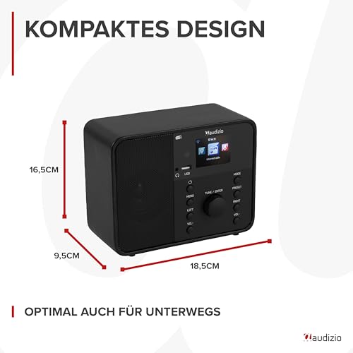 Audizio Nardo - Internetradio WLAN und DAB Radio mit Bluetooth, 40 Watt Lautsprecher, FM & UKW, Auto-Suchlauf, 250 Speicherplätze, Fernbedienung, Wecker, Sleeptimer, USB, DAB+ Küchenradio - Schwarz – Bild 7