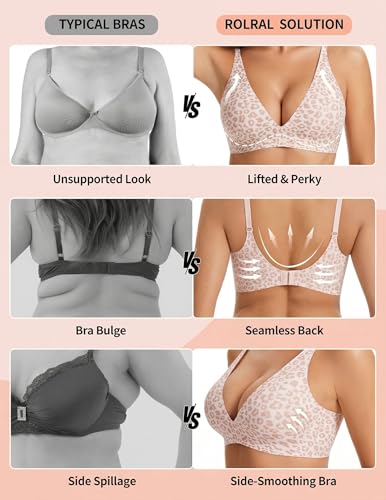 Image of Womens Deep V Wireless Bra No Underwire Seamless Comfort Support Tshirt Push Up Bralette for Everyday /Sleep