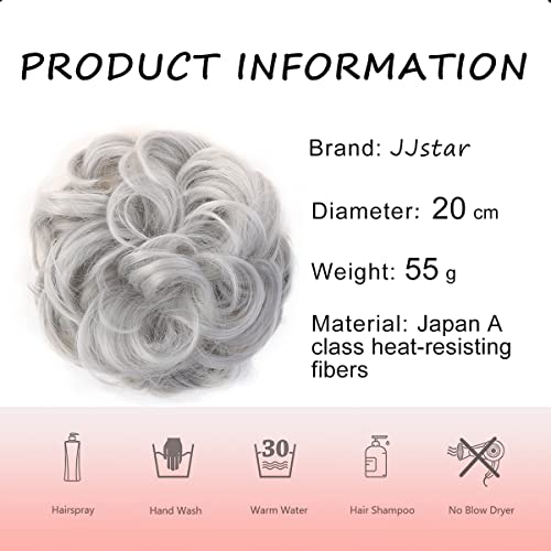 JJstar Messy Hair Bun Curly Wavy Hair Scrunchies Accessories Pieces for Women Girls Synthetic Chignons (Silver Grey) - Image 3