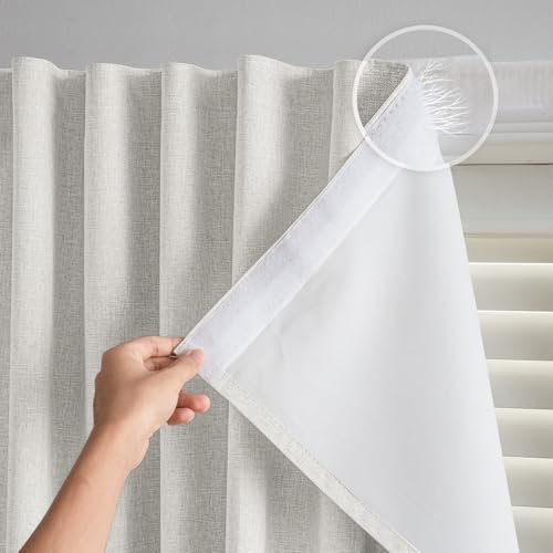 GONNRLY Self Adhesive Curtain No Rod Needed Blackout Curtains No Drill for Easy Installation Adhesive Curtains for Window Privacy (Light Beige - W35 L60 in)