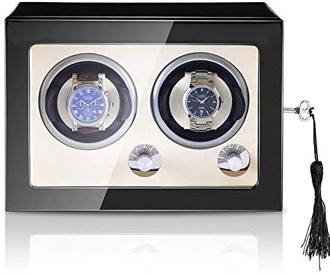 FENOKD Mechanical Watch Shaker Automatic Double Watch Winder Box, 5 Rotation Modes, Quiet Motor, Wooden Watch Storage Box, AC Adaptor Power and Battery Power