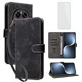IUQXU Handyhülle für Honor Magic7 Pro 5G Hülle mit Schutzfolie RFID Stoßfeste Schutzhülle Kartenfach Klapphülle Wallet Lederhülle für Honor Magic 7 Pro Magic 7Pro Honor Magic7Pro 5G Schwarz