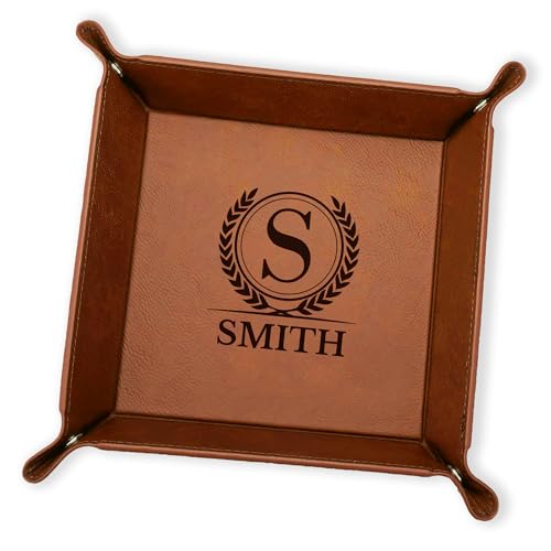 Personalized Valet Tray, Custom Engraved Leather Keys Tray for Men - Catchall Tray Organizer for Entryway Table, Unique Dad Birthday Gift from Daughter Son, Father Day