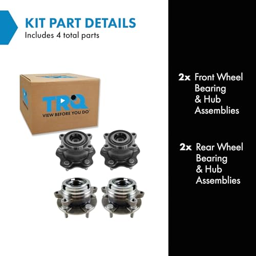 Image of TRQ Front and Rear Wheel Bearing and Hub Assembly Set 4 Piece Compatible with 10-12 Nissan Altima SR 13-18 Altima 09-14 Maxima 16-20, 2021, to 9-30-20 Production Date 13-20 Pathfinder FWD