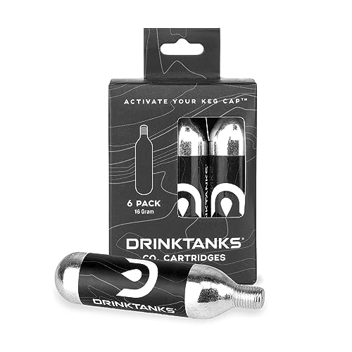 DrinkTanks CO2 Cartridges – 16 Gram Food Grade Non-Lubricated CO2 Refills for Craft Beer Growler, Beer Keg,Kombucha, Seltzer & Cocktail Dispensing - 6 Pack,Leakproof,Compatible with Travel Keg Systems