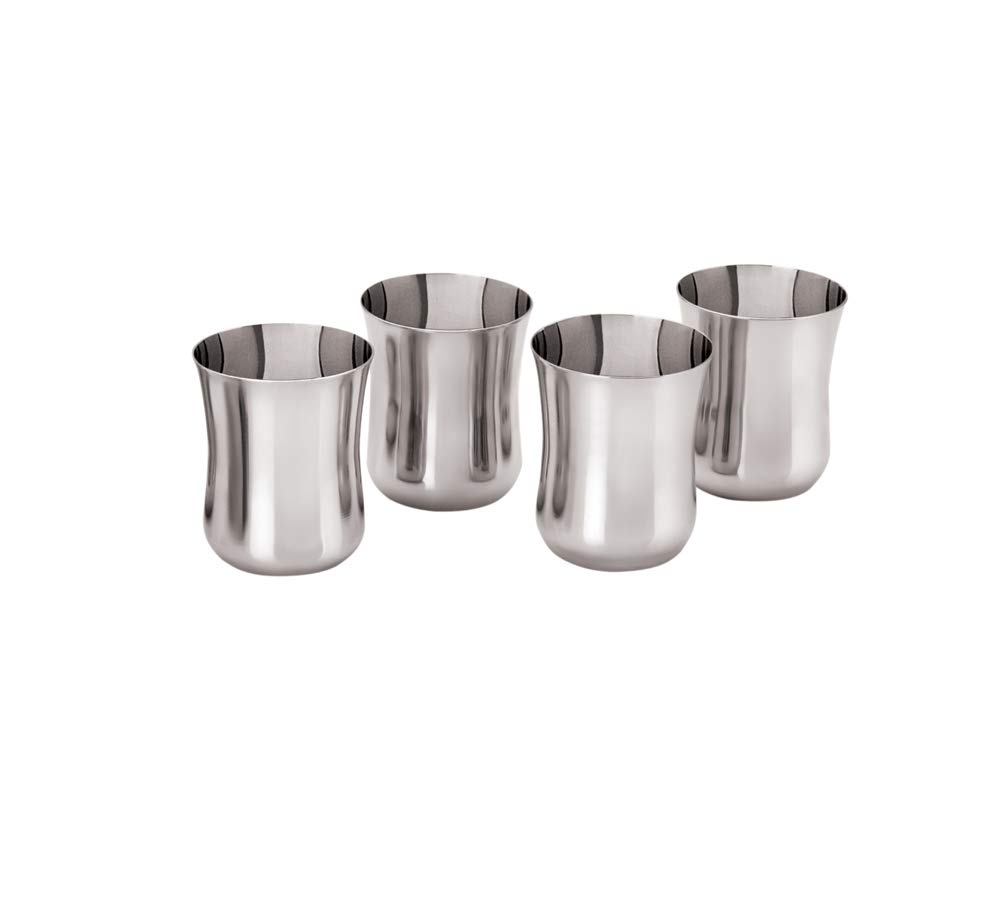 Neelam Stainless Steel 6.5 22G PRM Damaru Glass, 170 ml, Silver, Set of 4