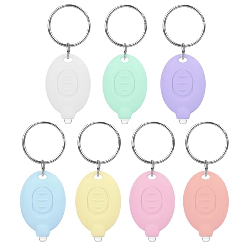 7 Pcs LED Keychain Flashlight Mini Keychain Light Bright Tiny Flashlight Small Portable Flashlight Battery Powered with Key Ring for Outdoor Activities And Emergency Lighting 7 Light Colors of Shells