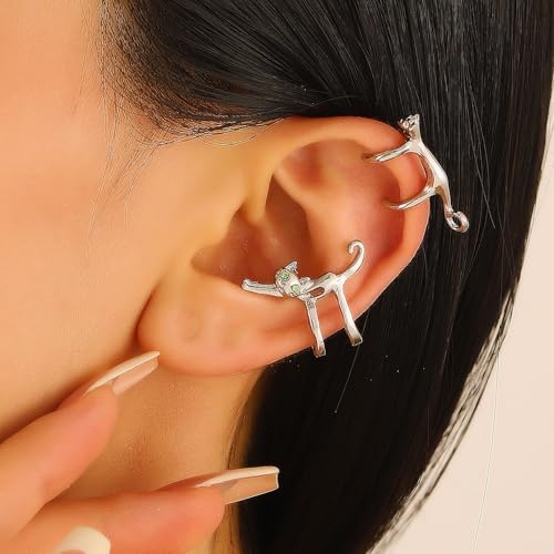 Cat Earring for Women - Cute Ear Cuff Climber Crawler Earring Silver Non Pierced Ears Hypoallergenic Earrings for Cat Lover Funny Jewelry2