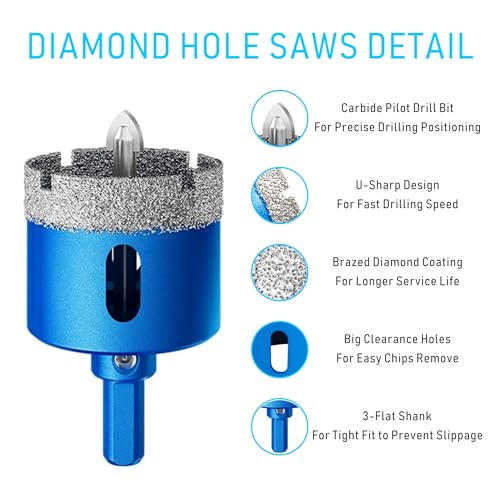 Image of TurstAid Diamond Hole Saw 1-3 /4 Inch with Pilot Guide Drill Bit - Performance Diamond Tile Hole Saw for Porcelain, Glass, Marble, Ceramic