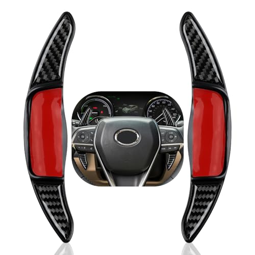 Image of 2PCS Steering Wheel Paddle Shifter Extensions Trim Carbon Fiber Decal Sticker Compatible with Toyota Camry 2018-Up /Avalon 2019-2022 / RAV4 2019-Up /Corolla 2019-Up - NOT for GR (Black)