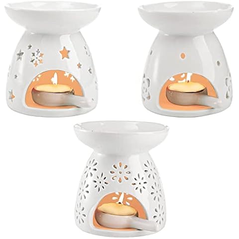 Lawei Set mit 3 Keramik-Teelichthaltern, Duftlampe für ätherische Öle, Duftlampen, Aromatherapie, Aroma-Diffusor, Brenner für Zuhause, Schlafzimmer, Dekoration Cover