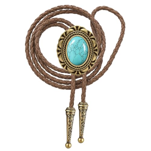 Image of GelConnie Native American Bolo Tie Rodeo Cowboy Leather Necktie Western Necklace Costume Accessories for Men,Women