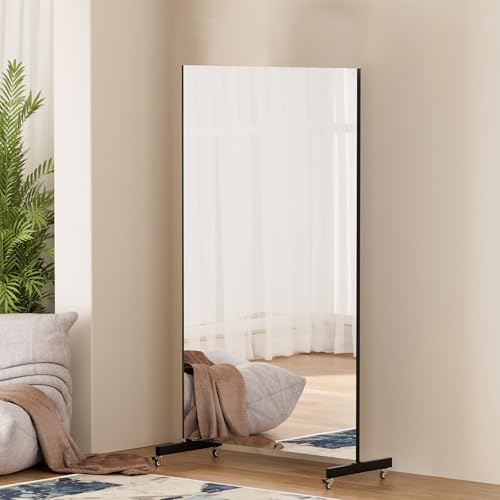 Brisafe 割れない鏡 移動式スポーツミラー キャスター付き 幅80×高さ170cm フィルムミラー 姿見 超大型 スポーツレッスン ダンスレッスン ゴルフ フィットネスフォーム確認 ヨガ ピラティス フラダンス トレーニング 学校 施設 教室 スタジ