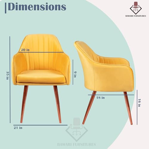 Image of Accent Chair for Living Room| Soft Velvet Fabric Armchair with Multi Colour Leg Options | Modern Chair with Thick Cushion for Home Office restaurent and cafes| 1pc (Bronze Legs, Bright Yellow)