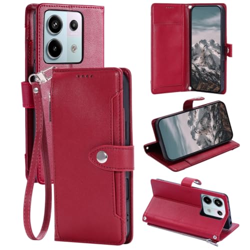 Étui en cuir Moto G54 5G rouge à rabat avec finitions haute résistance