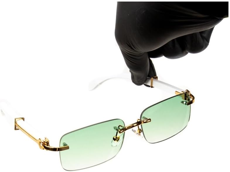 Street Knitted Luxury Gold Frame Rimless Mint Green Tint White Wood Arm Men's Frameless Designer Retro 90's Rectangular Lens Sun Glasses Hip Hop Shades Square Buffs Sunglasses For Men Women